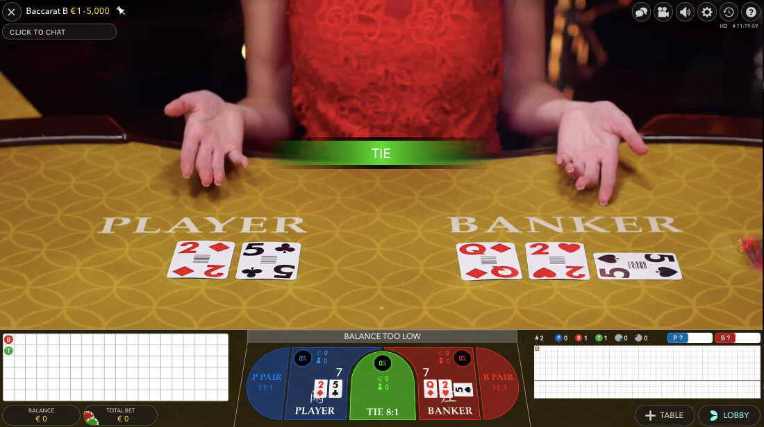 Baccarat Live Casino Tie